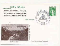 CP Entier Repiqué 1,20 Sabine - Expo Nat. Cheminots Philatélistes - Viaduc Du Viaur - PARIS 31/1 - 1/2/2/1981 - Cartoline Postali Ristampe (ante 1955)