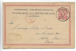 LILLE Nord ENTREE CAD Rouge ALLEMAGNE LILLE (bureau Sédentaire) Sur Entier (DARMSTADT) 1880......G - Marques D'entrées