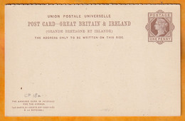 Circa 1889 - QV - Unused UPU GB And Ireland One Penny Post Card With Paid Answer - Material Postal