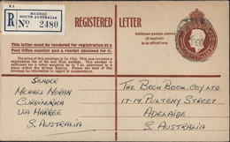 Australia Entier Georges V Brun Recommandé Registered Letter Marree South Australia - Postal Stationery