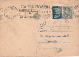 A 16503 - CARTA POSTALA 1938 TO  BUCHAREST  KING MICHAEL 3LEI AVIATION STAMP - 2. Weltkrieg (Briefe)