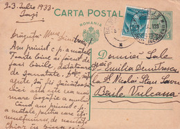 A 16510 - CARTA POSTALA 1933 FROM  IASI  TO BAILE VULCANA KING MICHAEL 3LEI AVIATION STAMP STATIONARY STAMP - Covers & Documents