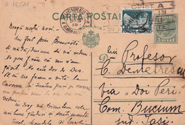 A 16521 - CARTA POSTALA 1938 To IASI KING MICHAEL 3LEI AVIATION STAMP  STATIONARY STAMP - Gebruikt