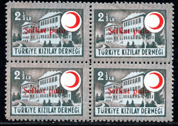 1016.TURKEY,1949 2 1/2 L.SEFKAT PULU CHARITY RED CRESCENT,Y.T.164 MNH BLOCK OF 4 - Nuovi