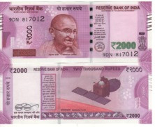 INDIA . New  2'000  RUPEES   2016   P116b "plate Letter R" ("Mahatma" Gandhi + Mars Orbiter Mission Space Probe) UNC - India