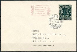 Liechtenstein 1960: Zu 342 Mi 386 Yv 350 Mit Rotem Beistempel Eröffnung Der Poststelle GAMPRIN-BENDERN 1.II.60 - Lettres & Documents