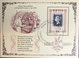 Nevis 1990 Penny Black Anniversary First Day Issue Minisheet MNH - St.Kitts And Nevis ( 1983-...)