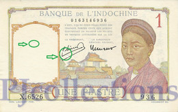 FRENCH INDOCHINA 1 PIASTRE 1946 PICK 54c AU+ W/HOLES - Indochina
