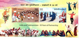 India 2022 Turkmenistan Joint Issue, Dance, Art , Culture, Kushtdepdi , Music, MS MNH (**) Inde Indien - Nuevos