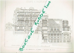 5 PLANS DESSINS 1896 PARIS 16° HOTEL DU PRINCE ROLAND BONAPARTE 10 RUE FRESNEL ET AVENUE IENA PALACE SHANGRI LA PARIS - Parigi