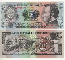 HONDURAS  5  Lempiras P63b  30.03.1989   (José Francisco Morazán Quezada + Battle Of Trinidad At Back)   UNC - Honduras