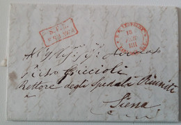 Granducato TOSCANA Lettera FIRENZE-SIENA Timbro FERROVIARIO ROSSO LEOPOLDA+cartella ROSSA S.F.L. FRANCA-MM43 - 1. ...-1850 Prefilatelia