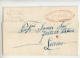 1860 GOVERNO PROVVISORIO TOSCANA Coperta SIENA-LIVORNO+UFFICIO Di CITTA'+timbro ROSSO FRANCA STRADA FERRATA-MM45 - 1. ...-1850 Prefilatelia