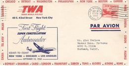 United States 1952, Airmail Cover First TWA Flight, Coast-to-coast Flight, Dated Los Angeles 09/10/1952 . Caj5 - Cartas