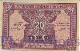 FRENCH INDOCHINA 20 CENTS 1942 PICK 90 UNC - Indocina