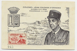 FEZZAN 15FR CARTE MAXIMUM COLONEL JEANNE COLONNA 11.4.1950 - Storia Postale