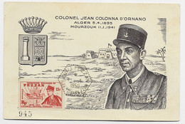 FEZZAN 15FR CARTE MAXIMUM COLONEL JEANNE COLONNA 11.4.1950 - Briefe U. Dokumente