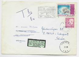 MONACO 40C SEUL LETTRE COVER MONTE CARLO 1970 POUR FRANCE REEXP EN SUEDE SVERIGE TAXE 70C - Lettres & Documents