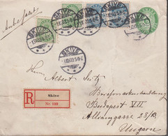 1903. DANMARK.  5 ØRE Envelope With 2 Ex 5 + Pair 20 ØRE Coat Of Arms To Budapest, Ungarn. 55... (Michel 36+) - JF523849 - Storia Postale