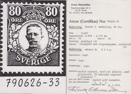 1911-1919. Gustav V. 80 ÖRE. Scarce Never Hinged Stamp. Only 1000 Issued. Certificate Franz Ob... (Michel 85) - JF523853 - Ongebruikt
