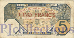 FRENCH WEST AFRICA 5 FRANCS 1925 PICK 5Bc FINE W/HOLES - États D'Afrique De L'Ouest