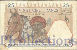 FRENCH WEST AFRICA 25 FRANCS 1937 PICK 22 VF W/PINHOLES - West African States