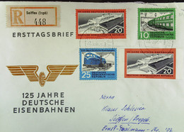 DDR: R-Brief Mit Satz "125 J. Deutsche Reichsbahn" Auf FDC-Umschl. Aus SEIFFEN (448) Vom 22.12.61 Knr:804C, 805A/B, 806C - Cartas