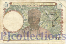 FRENCH WEST AFRICA 5 FRANCS 1942 PICK 25 VF - West African States