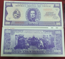 URUGUAY, P Unl 39p , 100 Pesos , L 1939 (1966) , UNC ,  PROOF COLOUR TRIAL SPECIMEN , 2 Notes Violet Variety - Uruguay