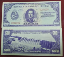 URUGUAY, P Unl 40p , 500 Pesos , L 1939 (1966) , UNC , PROOF COLOUR TRIAL SPECIMEN , 2 Notes Violet - Uruguay