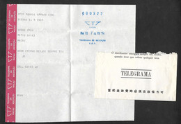 Macau Portugal Chine Télégramme Avec Plis 1974 Macao China Telegram With Cover - Brieven En Documenten