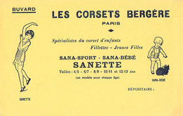 VIEUX PAPIERS BUVARD 13 X 21 CM SANETTE CORSETS BERGERE PARIS SANA SPORT SANA BEBE - Textile & Clothing