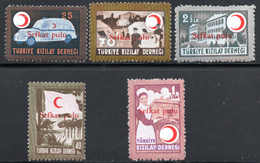 1019.TURKEY,1949 .SEFKAT PULU CHARITY RED CRESCENT,MICH. 159-163 MNH SHORT BSET,40 K. FLAG CREASED - Neufs
