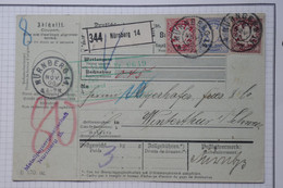 BA15 BAVIERE SUR LETTRE  BULLETIN D EXPEDITION  1908 ++20  50 PF + NURENBERG  A WINTERTHUR SUISSE  ++AFFR.INTERESSANT - Covers & Documents