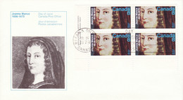 5124) History Postmark Cancel Block Jeanne Manse Quebec Canada FDC - Covers & Documents