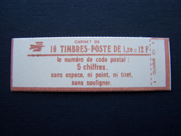 1974-C3 CONF. 9 CARNET FERME 10 TIMBRES SABINE DE GANDON 1,20 ROUGE CODE POSTAL (BOITE C) - Modernes : 1959-...