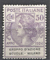 REGNO 1924 ENTI PARASTATALI GRUPPO D'AZIONE SCUOLE MILANO CENTRATO N. 41 * GOMMA ORIGINALE - Zonder Portkosten