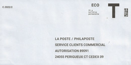Lettre T, Eco 20g, La Poste/Philaposte - Karten/Antwortumschläge T