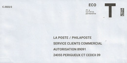 Lettre T, Eco 20g, La Poste/Philaposte - Cartes/Enveloppes Réponse T