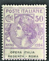 REGNO 1924 ENTI PARASTATALI OPERA ITALIA REDENTA 50 C. N. 49 ** MNH CENTRATO - Portofreiheit