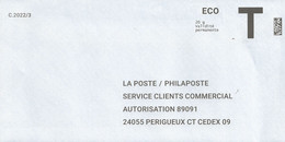 Lettre T, Eco 20g, La Poste/Philaposte - Cards/T Return Covers