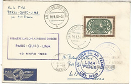 LOUXEMBURG CC PRIMER VUELO PARIS QUITO ECUADOR LIMA PERU 1958 - Storia Postale