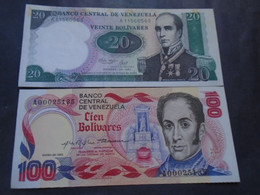 VENEZUELA,  P 59 + 71, 100 + 20 Bolivares , 1980 + 1987 ,  AU + UNC  Neuf ,  2 Notes - Venezuela