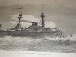 GRAVURE CUIRASSE D ESCADRE AMIRAL BAUDIN  1889 - Bateaux