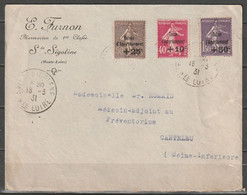 N° 266, 267, 268 Sur Lettre De Sainte-Sigolène (Haute-Loire) Pour Canteleu (Seine-Maritime) Oblitération Du 16/03/1931 - 1927-31 Caisse D'Amortissement