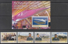 2008 Barbados First Flight Aviation Concorde Complete Set Of 4 + Souvenir Sheet MNH - Barbados (1966-...)