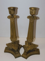 *PAIRE BOUGEOIRS RESTAURATION EMPIRE XIXe BRONZE PIEDS GRIFFES TRIPODES Bougie E - Candelabri E Candelieri