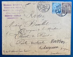 Monaco Lettre 1900 N°13 & 14 Obl Dateur Ligne Ambulant De Jour "Nice A Marseille 2°" Pour Millau Puis Reexpédié 2 Fois - Storia Postale