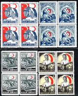 1022.TURKEY,1944-1945. CHARITY RED CRESCENT,RED CROSS,MICH.96-99 MNH BLOCKS OF 4 - Ongebruikt