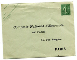 Env. Neuve Semeuse à 15 C Repiquée COMPTOIR NATIONAL D ESCOMPTE PARIS - Overprinted Covers (before 1995)